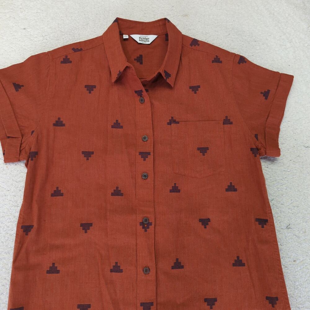 Bridge & Burn Organic Cotton T-shirt Dress Button Front Women's Small Orange - Picture 3 of 9